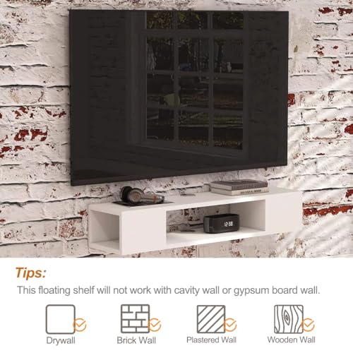 GHC Floating TV Stand, Wall Mounted Entertainment Center and Cabinet Shelf, Media Console for DVD Player, Space-Saving Under TV Shelf for Bedroom, Living Room (White) - color: White