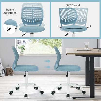 FurnitureR Blue Kids Study Desk Chair, Adjustable Swivel Armless Task Chair with Comfy Fabric Cushion & Plastic Back — Cute for Children & Students - color: Blue