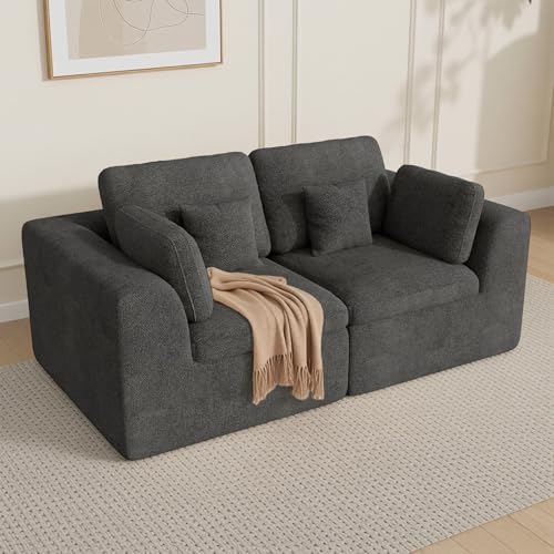 Luxanimarion 85'' Loveseat Sofa, Cloud Boneless Couches for Living Room, 2 Seater Modular Sectional Sofa,Oversized,DarkGary Chenille - color: Dark Gary, size: Love Seat