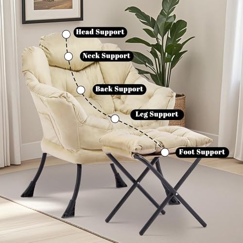 Lazy Chair with Ottoman, Comfy Reading Chair, Khaki | Cushioned Seat with Foldable Ottoman and Side Pocket, Lounge Chair for Bedroom, Living Room, Dorm and Small Spaces - color: Khaki
