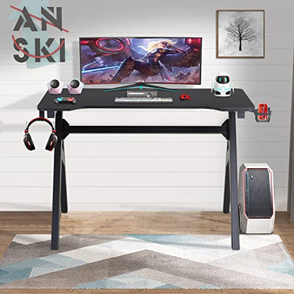 FDW Computer Desk Gaming Desk Student PC Desk Writing Desk Office Desk Modern Ergonomic Racing Style Table Workstation Carbon Fiber Headphone Hook (47in, Red) - color: Red, size: 47 In R Shaped