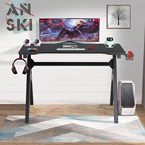 FDW Computer Desk Gaming Desk Student PC Desk Writing Desk Office Desk Modern Ergonomic Racing Style Table Workstation Carbon Fiber Headphone Hook (47in, Blue) - color: Blue, size: 47 In R Shaped