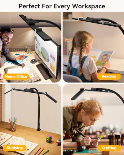 LED Desk Lamp with Clamp, 24W 3-Panel Light for Dual Monitors | 1800 Lumens, 96 LED, 3 Adjustable Panels, 360° Gooseneck, 2700K-6500K Color Temps, Remote, Touch Control, Memory Function - style: 27.2 Inch