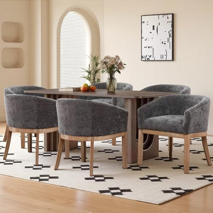 Modern Upholstered Barrel Dining Chair Set of 6, Natural Hardwood Frame, Farmhouse Linen Chairs for Dining Room, Kitchen(Grey) - color: Grey, size: Set of 6