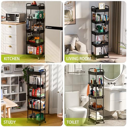 Sorgion 5 Tier Rolling Cart Organizer,Bathroom Cart Organizers with Wheels Laundry Room Organization Mobile Shelving Unit Utility Cart Storage Shelves Multi-Functional for Office, Home(Black) - size: 5Tier-Black