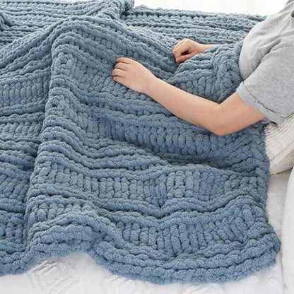 Battilo Chunky Knit Throw Blanket for Couch, 50"x60", Dusty Blue | Hand Knit with Chunky Yarn, Cozy Warm Soft Chenille Throw Blanket for Bed, Sofa, Living Room - color: Dusty Blue