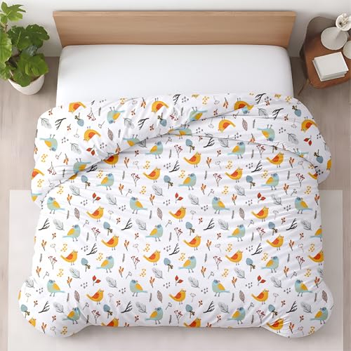 1 Pc Queen Size Duvet Cover Only -100% Egyptian Cotton 600 TC Ultra Soft Premium Durable Comforter Cover Zipper Closure & Corner Ties (Forest Birds, Queen/Full 90" X 90") - color: 22 - Forest Birds (No Comforter), size: Queen
