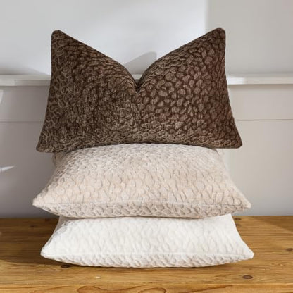 Chenille Lumbar Pillow Covers 12x20 Inch Set of 2, Chocolate Brown Textured Raised Abstract Rectangular Pillow Cases, Modern Boho Accent Pillows for Couch Sofa Bed Living Room - color: Chocolate Brown, size: 20" x 12" (Pack of 2)