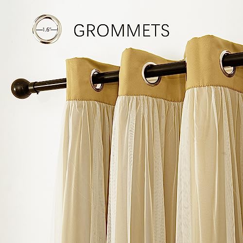 INLINAS Blackout Curtains with Sheer Overlay, Gold, 52x72 Inches | Grommet Top Double Layer Curtains for Bedroom and Living Room Thermal Reduction Light Blocking and Energy Saving, Set of 2 - color: Gold, size: 52"W x 72"L (Pack of 2)