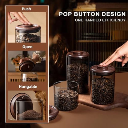 Glass Coffee Canister 900ml x 2 Jar, Airtight Food Storage Container with Pop Lid, Kitchen High Borosilicate Glass Contianers For Tea Coffee Bean Sugar - color: 900ml * 2 Coffee