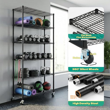 Wire Shelf Rack with 600D Oxford Cover & Wheels, 30"W x 14"D x 72"H | 6-Tier Wire Shelving with Wheels and Waterproof & Dustproof Shelf Cover, for Kitchen, Pantry & Laundry Room - size: 6-Shelf 30"W x 14"D x 72"H W/Cover
