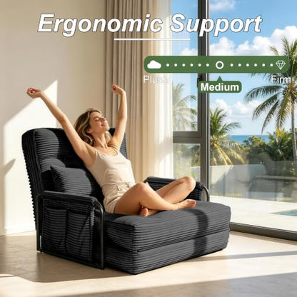 Futon Sofa Bed,Convertible Sofa Bed,Folding Boneless Couches | 3-in-1 Folding Sofa Bed,Boneless Couches for Living Room with Pillow & Side Pocket,High-density Foam,Single Sleeper,Black - color: Balck, size: Single