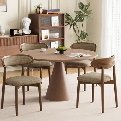 Wooden Dining Chairs Set of 4, Modern Fabric Upholstered Dining Room Chair, Kitchen Side Chairs, Farmhouse Dinner Chair with Curved Back for Kitchen, Camel - color: Camel, size: Set of 4