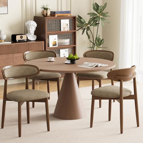 Wooden Dining Chairs Set of 4, Modern Fabric Upholstered Dining Room Chair, Kitchen Side Chairs, Farmhouse Dinner Chair with Curved Back for Kitchen, Camel - color: Camel, size: Set of 4