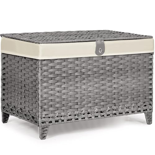 Wicker Storage Basket with Lid, 200L Storage Bin with Removable Liner Bag | Rattan-Inspired Shelf Basket Design, Storage Trunk with Heightened Feet, Wardrobe Storage Container & Home Organizer - color: Grey, size: 200L