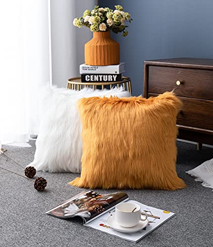 LIGICKY Luxury Series Soft Faux Fur Throw Pillow Cover Decorative Square Plush Pillow Case Cushion Cover for Couch Sofa Bed, 18" x 18" Camel - color: Camel, size: 18" x 18" (Pack of 1)