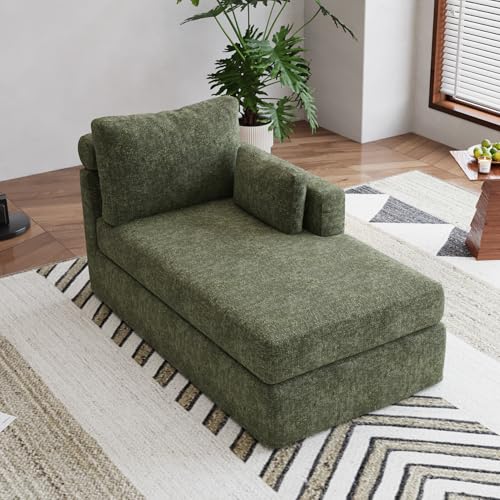 Chifee & Vingol 31.89" Chaise Lounge with Right Armrest Upholstered Modern Lounge Couch Sleeper Sofa with Cushions & Pillows for Living Room Bedroom Reading Nook,Green - color: Green, size: Single Chaise-Right Armrest