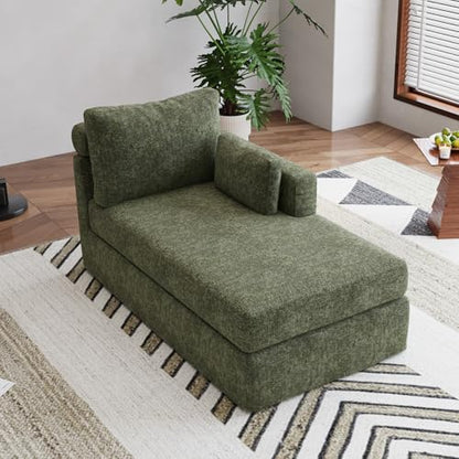 Chifee & Vingol 31.89" Chaise Lounge with Right Armrest Upholstered Modern Lounge Couch Sleeper Sofa with Cushions & Pillows for Living Room Bedroom Reading Nook,Green - color: Green, size: Single Chaise-Right Armrest