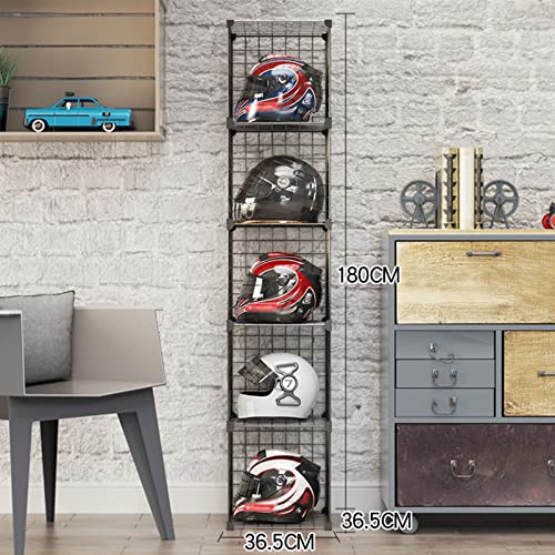 Solid Motorcycle Helmet Rack Stand Hat Display Case, Floor-Standing Cube Closet Organizers and Storage, Retail Hard hat Baseball Hats Display Stand,Stackable Modular Shelves Wire Metal Grids Bookshelf