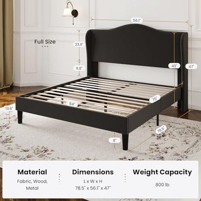 SHA CERLIN Full Size Bed Frame with Curved Wingback Headboard, Soft Black | Modern Luxury Design Velvet Platform Bed with Sturdy Wooden Slats,Noise-Free, No Box Spring Needed, Easy Assembly - color: Soft Black, size: Full