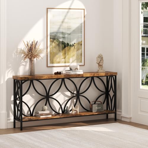 70.9 inch Extra Long Sofa Table, Industrial Console Table Behind Couch | With 2 Tier Storage Shelf, Entryway Console Table for Entryway, Living Room, Foyer, Hallway, Unique Design, Rustic Brown - color: Rustic Brown