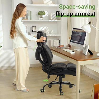 Office Chair, Big and Tall Executive Chair with Air-Lumbar Support, Breathable Desk Computer Chair with Adjustable Flip-up Armrests, Wide Cushion Seat Swivel Home Office Chair - color: Black
