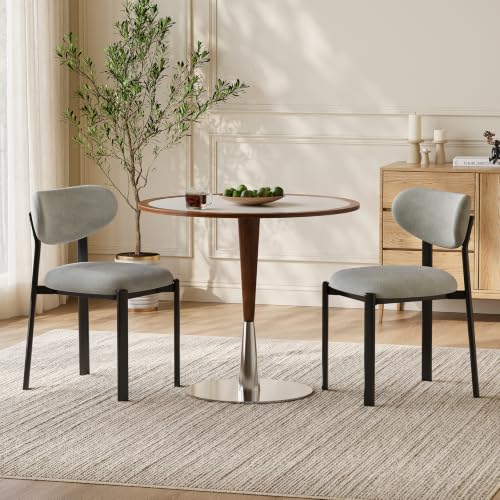 Dining Chairs Set of 2, Modern Upholstered Fabric Kitchen Chairs | Textured Fabric, Curved Back, Upholstered Seat, Metal Frame, Dining Room, Kitchen, Breakfast Nook, Restaurant, Soft Gray - color: Soft Gray, size: Set of 2