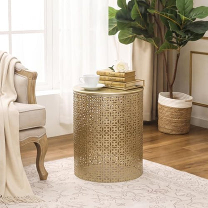 Homebeez Modern Nesting Tables Set of 2, Round Metal End Table, Gold | Accent Side Tables for Living Room & Bedroom, No Assembly Nightstands - color: Gold