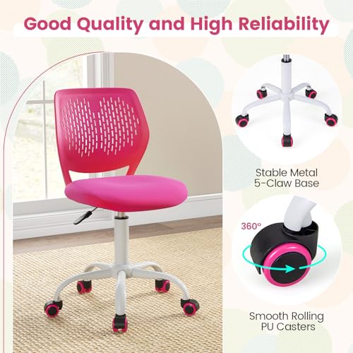 POWERSTONE Small Home Office Desk Chair, Swivel Rolling Study Computer Chair, Adjustable Height Task Chair with Armless Mid Back, Upholstered Mesh Seat, Rose - color: Rose