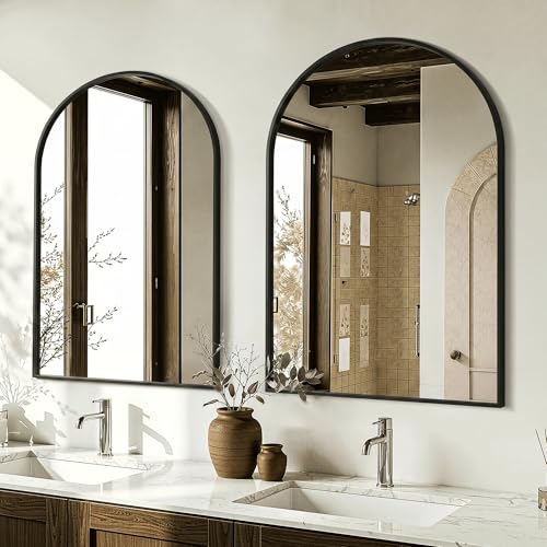 AMOISE Arched Bathroom Mirror for wall, 2Pack 30"x20" Vanity Mirror, Black | Metal Frame, HD Glass, Over Sink Mirror for Bathroom, Entryway, Living Room & Bedroom - color: Black, size: 30"Lx20"W