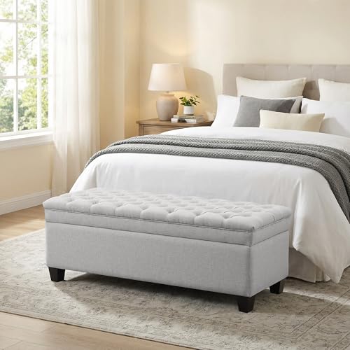 50" Storage Ottoman Bench, Rectangular End of Storage Bench, Upholstered Large Fabric Tufted Ottoman with Storage for Living Room, Bedroom, Entryway,Light Gray - color: Light Gray