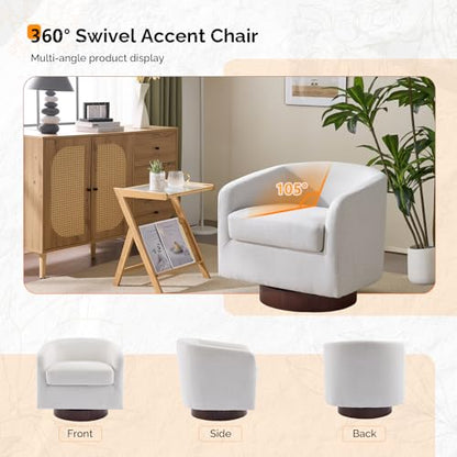 VINGLI 360°Swivel Accent Chairs Set of 2 with Engineered Wood Base and Removable Cushion for Living Room, Bedroom, Curved Back Barrel Chairs for Small Space, Upholstered Bucket Armchairs, Linen Beige - color: Linen-beige