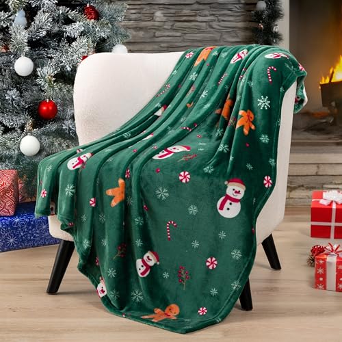 PAVILIA Christmas Gingerbread Throw Blanket | Green Holiday Christmas Fleece Blanket | Soft, Plush, Warm Winter Cabin Throw, 50x60 (Green Gingerbread) - color: Green Gingerbread, size: 50 x 60 Inches - Throw