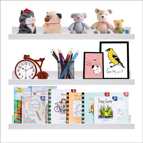 AZSKY 24 Inch Picture Ledge Shelf Floating Shelves Wall Mounted Set of 3 White - color: White, size: 24in set 3