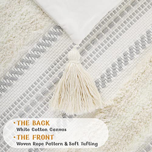 decorUhome Beige and Cream White Throw Pillow Covers 18x18 Set of 2 | Decorative Boho Accent Neutral Tufted Modern Farmhouse Textured Pillow Covers for Couch Bed Sofa Living Room - color: Beige and Cream White, size: 18" x 18" (Pack of 2)
