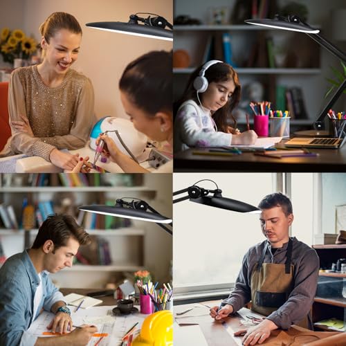 20" LED Desk Lamp with Clamp, 24W CCT Adjustable Dimmable Nail Light for Desk, 120 LEDs Metal Swivel Arm Daylight for for Nail Tech Task Home Office Reading Architect Craft, Black - color: Black