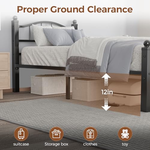 Metal Twin Bed Frames with Headboard | Noise-Free Design, 12" Underbed Storage, 1500 LBS Heavy Duty with Headboard, No Box Spring Needed, Tool-Free Assembly - color: Twin Black