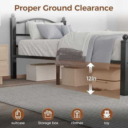 Metal Twin Bed Frames with Headboard | Noise-Free Design, 12" Underbed Storage, 1500 LBS Heavy Duty with Headboard, No Box Spring Needed, Tool-Free Assembly - color: Twin Black