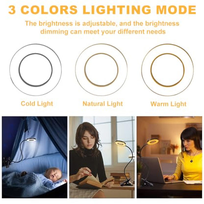 5X Magnifying Glass with Light, 3 Color Modes LED Desk Lamp, Clip on Lamp Lighted Magnifier, 360° Flexible Neck Magnifying Lamp for Workbench Craft Repair Sewing, USB Powered(Color:Black)