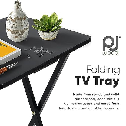 PJ Wood - Folding Wood TV Tray Table - Black 6-Piece Set | Solid Hardwood Construction, 19.09 x 14.57 x 26 in, 31.5 in Collapsed Length, No Assembly Required, Indoor Use