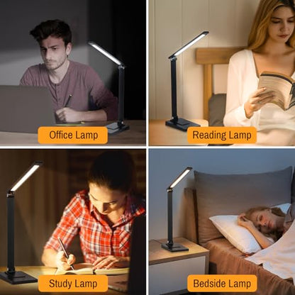 Rechargeable LED Desk Lamp, 800LM 2600mAh Reading Table Lamp | 5 Color Modes 5 Brightness Touch LED Desk Lamps, Bedside Lamp with USB Charging Port for Study Home Office Nail, Black - color: Black
