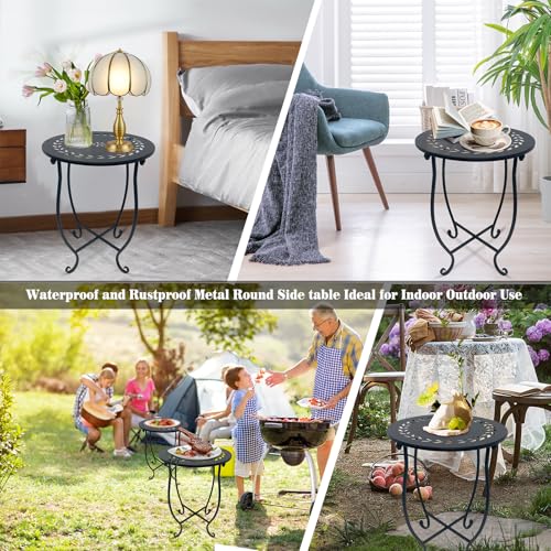 Indoor Outdoor Small Metal Round Side Table, 14 Inch Patio Coffee Bistro Table, Weather Resistant Black Metal Side Table for Patio Balcony Yard Porch Garden, Plant Stand for Indoor Outdoor Use - style: Set of 1 Style C
