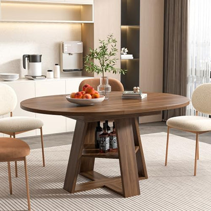 43.3"-59" Extendable Round Oval Dining Table for 4-8 with Storage Shelf | Modern Kitchen Oval Dining Table with Removable Leaves,Space Saving Extendable Table Wood Base for Kitchen Living Room Walnut - color: Walnut