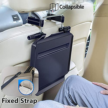 2 in 1 Car Steering Wheel Tray / Back Seat Headrest Tray for Eating Food Drink and Writing Laptop Work, XERGUR Black Car Desk