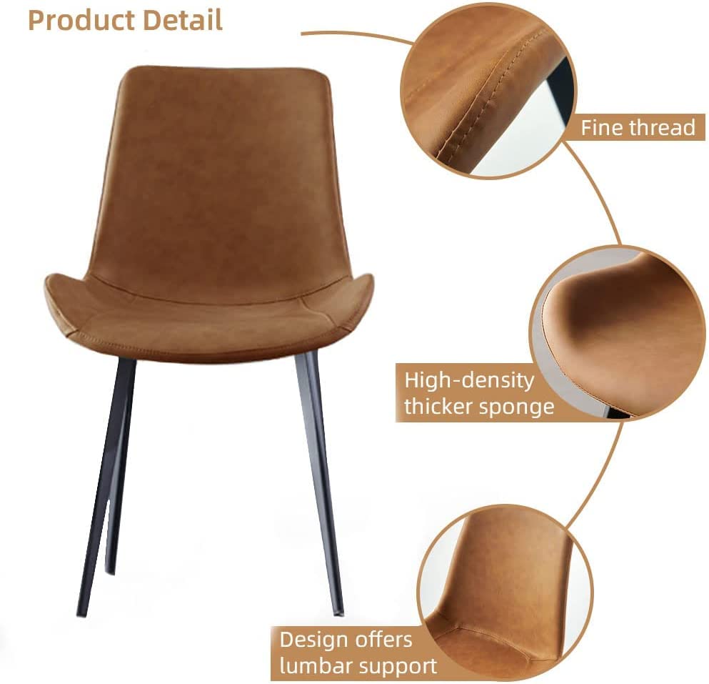HIPIHOM Dining Chairs Set of 2, Modern Kitchen & Dining Room Chairs, Upholstered Faux Leather Cushion Seat and Sturdy Metal Legs (2 Brown Chairs) - color: Brown Chairs Set of 2