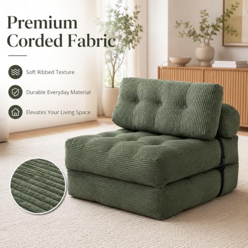 Green Convertible Sofa Bed Folding Sofa Bed Sleeper Chair Couch Beds, Comfy Floor Beds with Pillow and Back Support, Small Couch for Bedroom, Living Room - color: Green