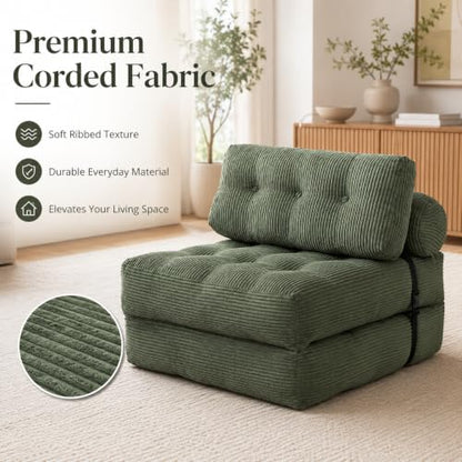 Green Convertible Sofa Bed Folding Sofa Bed Sleeper Chair Couch Beds, Comfy Floor Beds with Pillow and Back Support, Small Couch for Bedroom, Living Room - color: Green