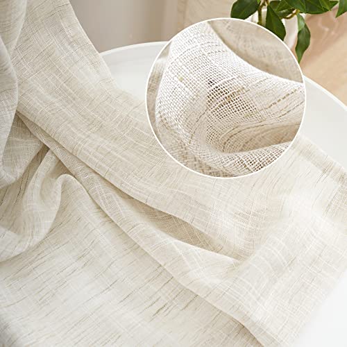 Linen Sheer Curtains 45inch Natural Beige Semi Sheer Curtain Panels for Small Windows Rustic Farmhouse Privacy Window Treatment Set Grommet Top 2pcs 52" Width - color: Natural - Grommet Top, size: 52"W x 45"L (Pack of 2)