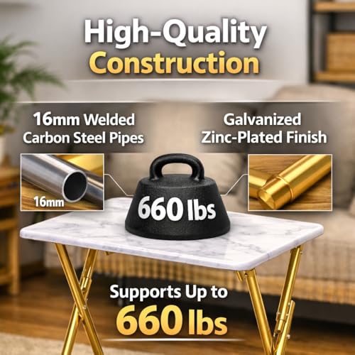 Japard Folding Couch TV Tray Table Set of 2, Heavy Duty Metal Frame 660lbs, Portable Laptop Desk No Assembly Required (2-Pack, Marble White) - color: White Marble - 2 Pack