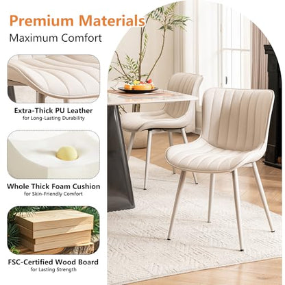 YOUNUOKE Dining Chairs Set of 2 Mid-Century Modern Kitchen Chairs Cream | Faux leather upholstered with Back, fits dining living waiting room guest reception. Waterproof easy to clean assemble, 300lb - color: All Cream